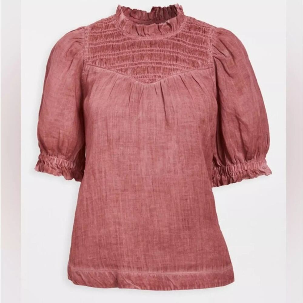 Sea New York Yara Shirred Puff Sleeve Yoke Top Pink 6